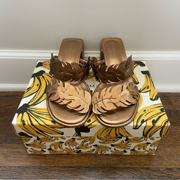 NWT Farm Rio Brass Monstera Mid Heel Slide Sandal Size US 8 EU 39 - Picture 4 of 9